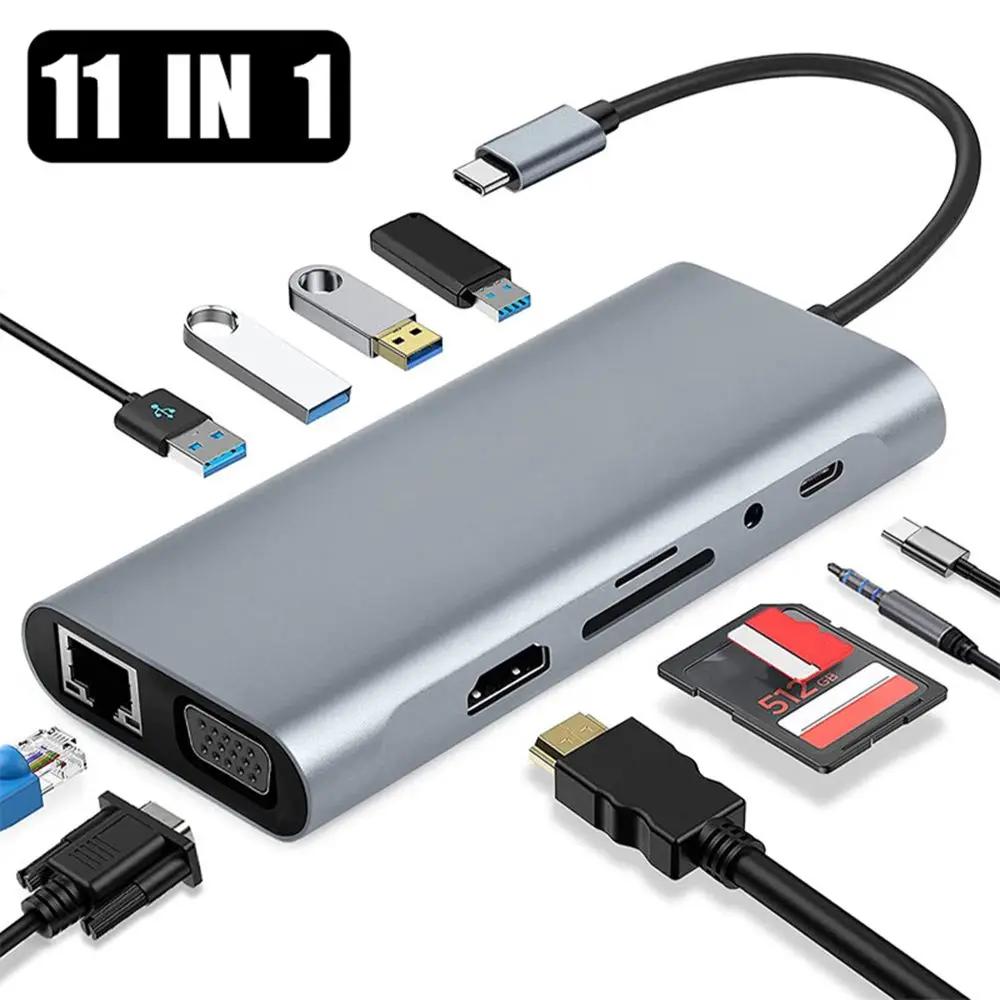11-in-1 USB CŸ , 4K  HDMI ȣȯ Rj45 ̴, 3.5mm , ƼƮ USB 3.0, PD  ŷ ̼, VGA SD